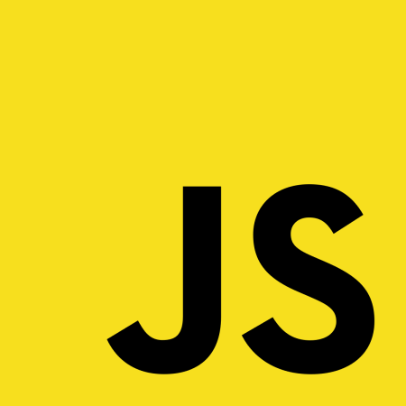 JavaScript logo with stylized black letters and a yellow background.