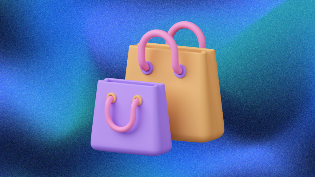 3D illustration showing two shopping online bags 