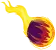 Illustration of a fiery meteor with a dark purple core, engulfed in bright orange and yellow flames, and leaving a blazing trail behind, conveying a sense of speed and intense heat.