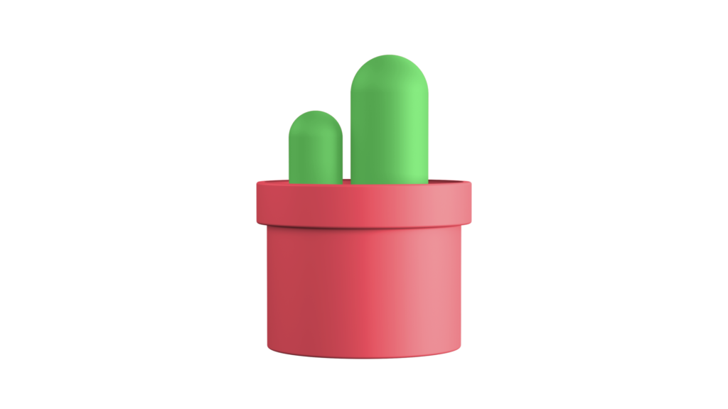 A small, minimalistic potted cactus with simple, rounded shapes in a plain red pot, symbolizing the concept of minimalism. The image represents how extreme minimalism in web design can sometimes lead to an overly bare or unengaging user experience.