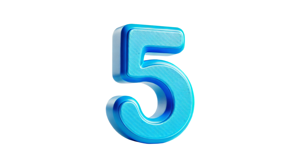 3D blue numeral 5, representing the five key steps in a junior developer's journey from code to AI