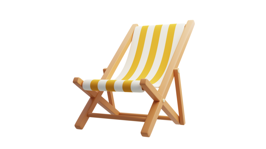 A cheerful yellow and white striped beach chair, symbolizing relaxation and work-life balance in the context of a four-day work week.