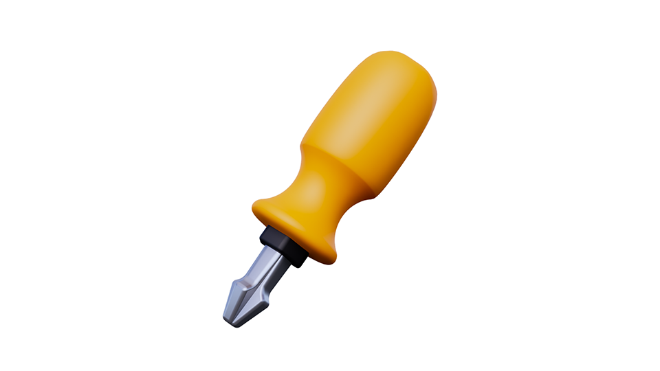 A 3D illustration of a screwdriver, symbolizing the concept of selecting the right tool for mobile app development, as discussed in the article comparing Flutter, React Native, and other options.