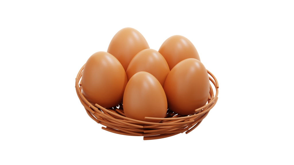 A wicker basket holding eggs, symbolizing the concept of 'not putting all your eggs in one basket,' often related to risk management or diversification.