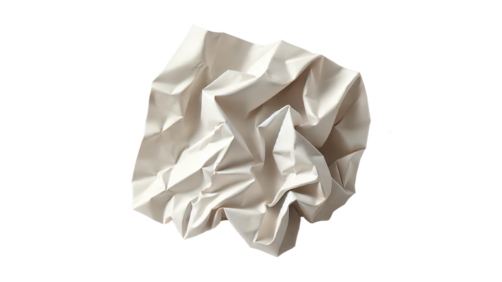 Crumpled white paper symbolizing initial design flaws, now being improved in Figma’s floating panels for better user experience.