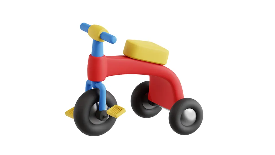 A 3D illustration of a child's tricycle, symbolizing the focus on designing user experiences (UX) tailored to young children, as discussed in the article 'Little Users, Big Needs: Designing UX for Kids – Chapter 1'.