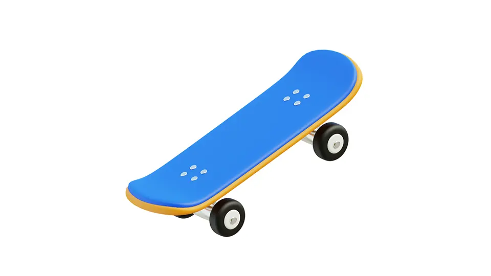 A 3D illustration of a skateboard, representing the evolving needs of preteens in user experience (UX) design, as discussed in the article 'Little Users, Big Needs: Designing UX for Kids – Chapter 3'.