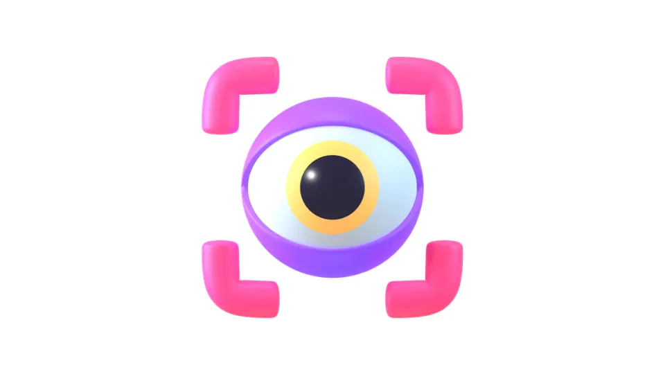 A vibrant illustration of a stylized biometric eye surrounded by bold pink scanning brackets, symbolizing advanced recognition technology and user-centric design in authentication systems.