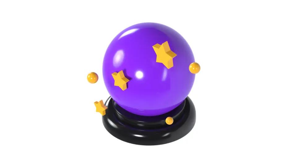 A purple crystal ball with golden stars, symbolizing future trends and innovations in startups and business.