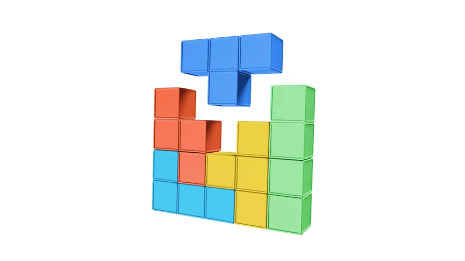 Colorful 3D blocks in a Tetris-like arrangement, symbolizing the seamless integration and efficiency that advanced AI-powered tools bring to developers' workflows.