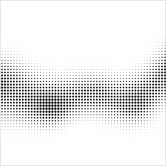 Black-and-white wavy halftone dot pattern band across a white background