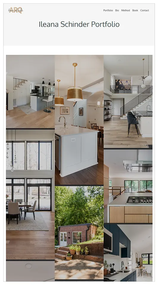 Ileana Schinder portfolio page with a grid of architectural interior photos