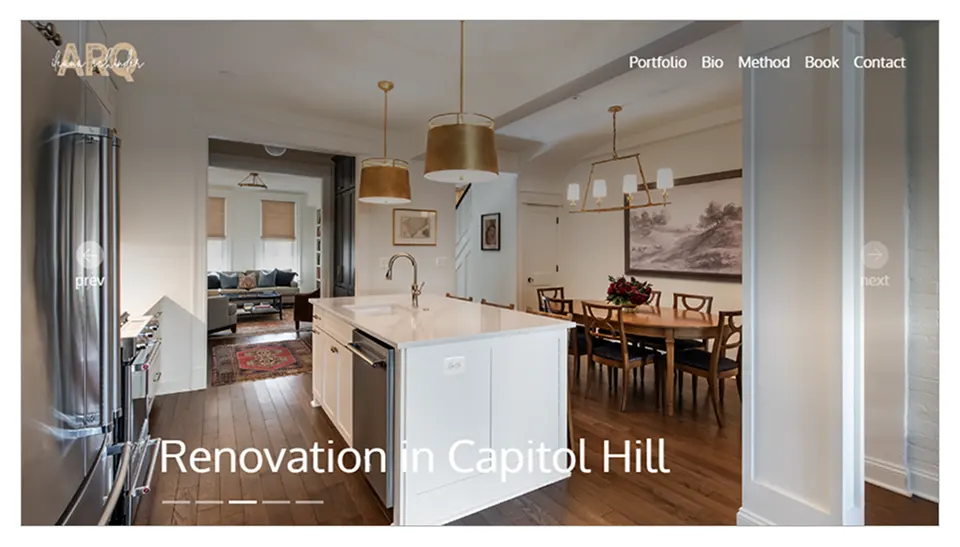 Capitol Hill renovation project page showing a modern open-plan kitchen and dining room