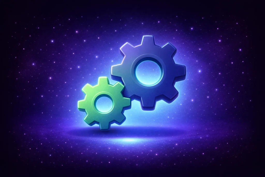 Two gears, green and blue, representing automatization in business