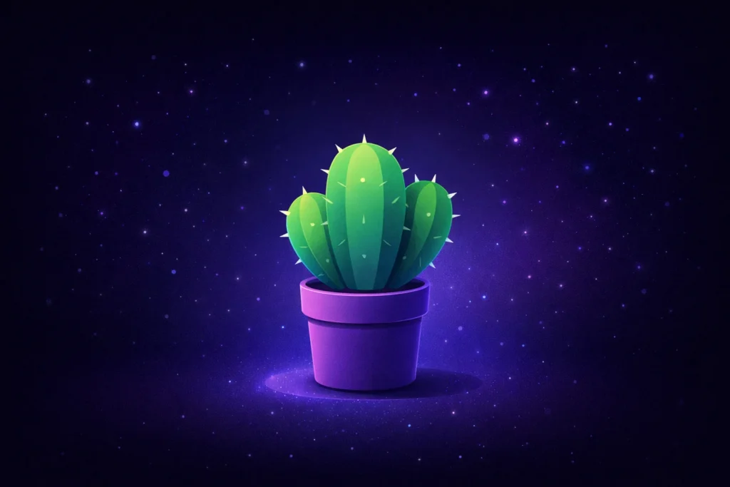 Theatrically lit potted cactus. A representation of minimalism.