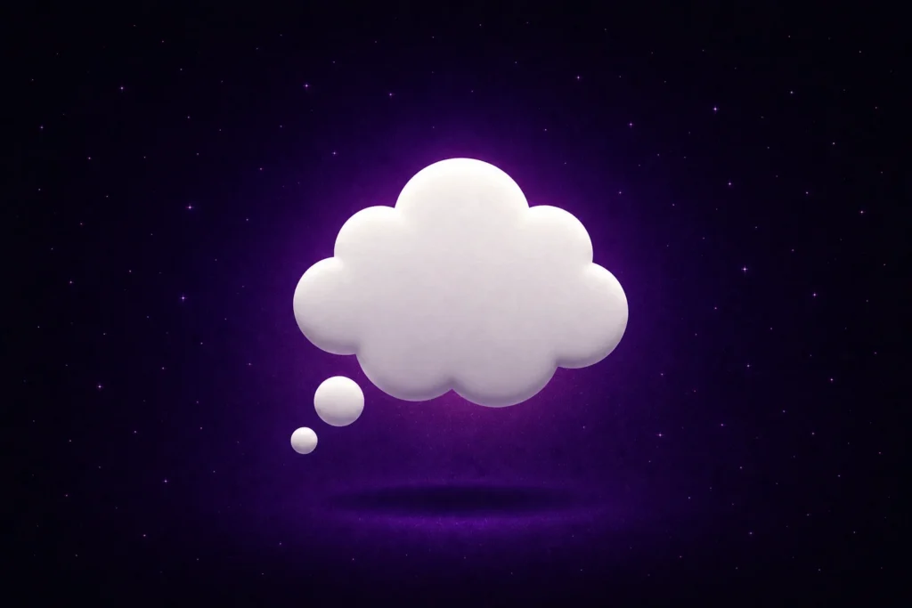 White cloud-shaped speech bubble representing the ability to imagine.
