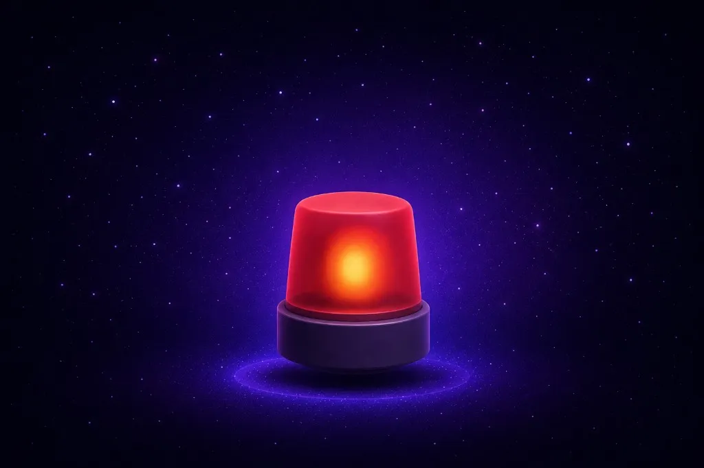 Red warning beacon glowing orange on a purple starry background